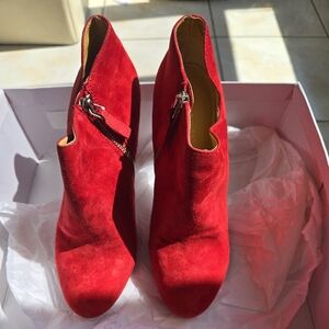 Red  Suede Ankle Boots